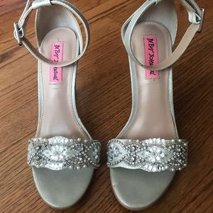Betsey Johnson rhinestone ankle strap heels 7M